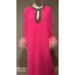 Self-Portrait Pink Feather Trimmed Chiffon Maxi Gown Size 6